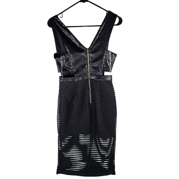 Mustard Seed NWT Cut Out Sequin Sheer Panel Midi Dress Women's Size M Black - Picture 3 of 16